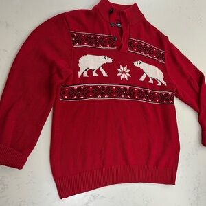CHAPS Red Crewneck Sweater with Festive Nordic Pattern
